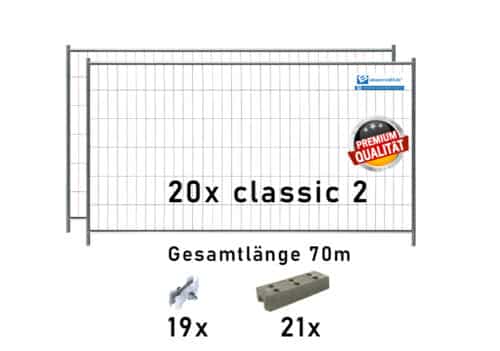 Bauzaun Paket classic 2 20 Stk und Betonfüßen 70m