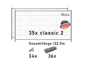 Bauzaun Paket classic 2 35 Stk und Betonfüßen 122,5m