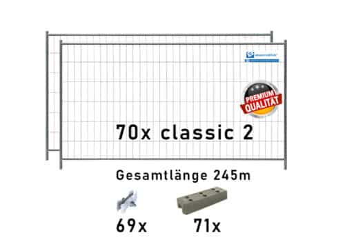 Bauzaun Paket classic 2 70 Stk und Betonfüßen 245m