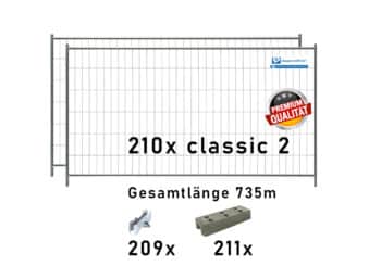Bauzaun Paket classic 2 210 Stk und Betonfüßen 735m