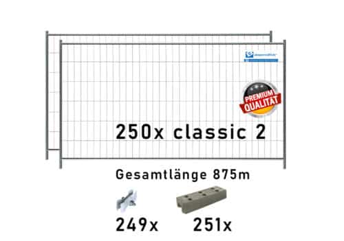 Bauzaun Paket classic 2 250 Stk und Betonfüßen 875m