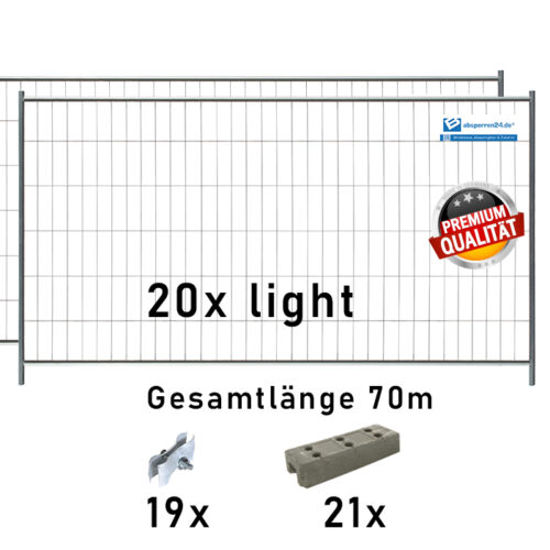 Bauzaun Paket light 20 Stk und Betonfüßen 70m