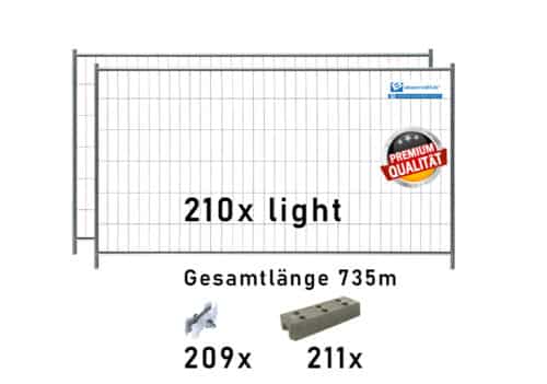Bauzaun Paket light 210 Stk und Betonfüßen 735m