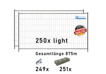 Bauzaun Paket light 250 Stk und Betonfüßen 875m