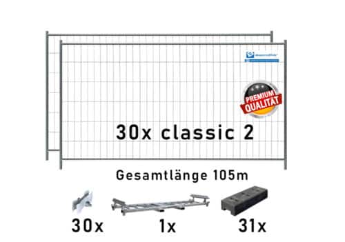 Bauzaun Paket classic 2 mit KP30 und Kunststofffüßen 105m