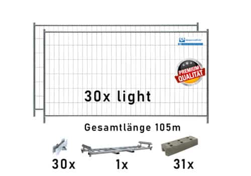 Bauzaun Paket light mit KP30 und Betonfüßen 105m