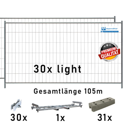 Bauzaun Paket light mit KP30 und Betonfüßen 105m