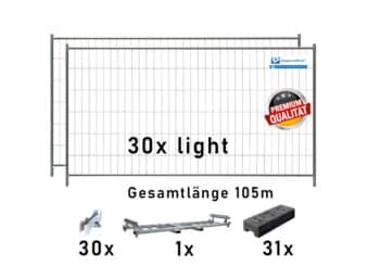 Bauzaun Paket Set light mit KP30 und Kunststofffüßen 105m