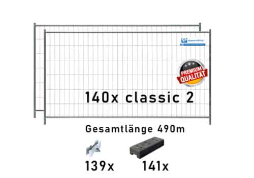Bauzaun Set / Paket classic 2 140 Stk und Kunststofffüßen 490m