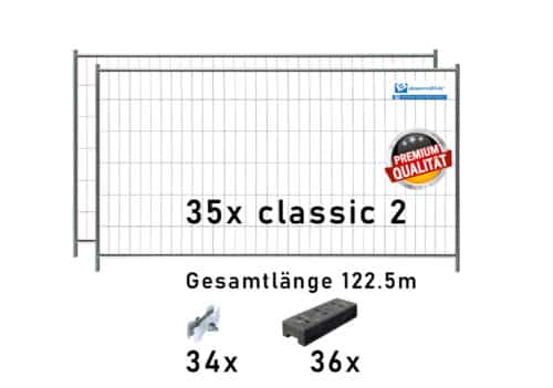 Bauzaun Set / Paket classic 2 35 Stk und Kunststofffüßen 122,5m