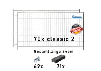 Bauzaun Set /Paket classic 2 70 Stk und Kunststofffüßen 245m