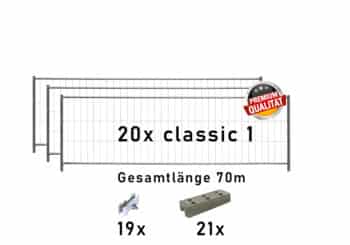 Bauzaun Set Paket classic 1 20 Stk und Betonfüßen 70m