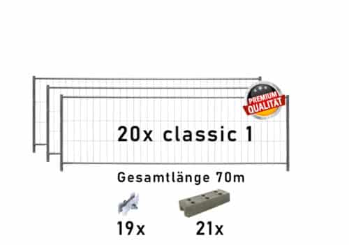 Bauzaun Set Paket classic 1 20 Stk und Betonfüßen 70m