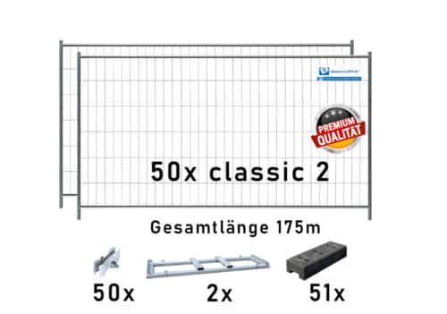 Bauzaun Paket classic 2 mit 2 TP25 und Kunststofffüßen 175m