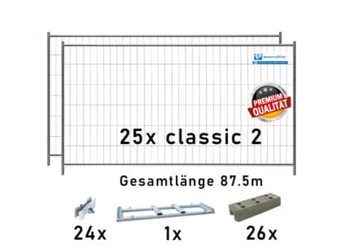 Bauzaun Paket classic 2 mit TP25 und Betonfüßen 87,5m