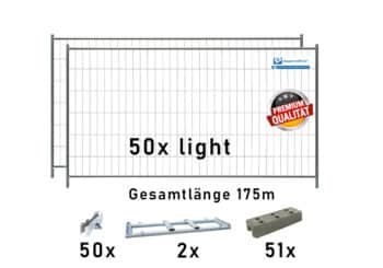 Bauzaun Paket light mit 2 TP25 und Betonfüßen 175m