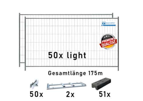 Bauzaun Paket light mit 2 TP25 und Kunststofffüßen 175m