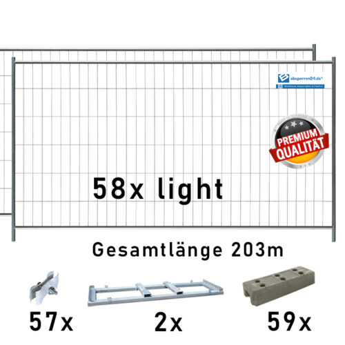 Bauzaun Paket light mit 2 TP29 und Betonfüßen 203m