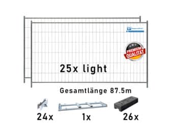 Bauzaun Paket light mit TP25 und Kunststofffüßen 87,5m