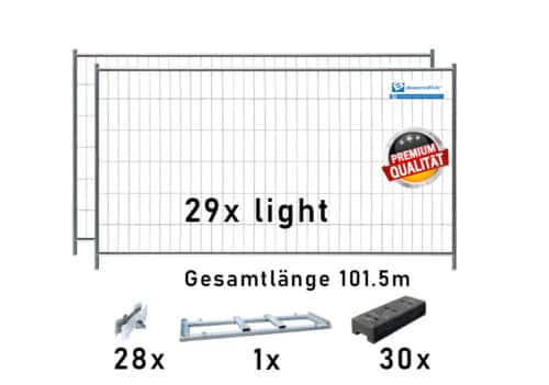 Bauzaun Paket light mit TP29 und Kunststofffüßen 101,5m