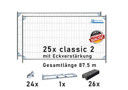 Bauzaun Paket Set 25 Stk. mit Kunststofffüssen