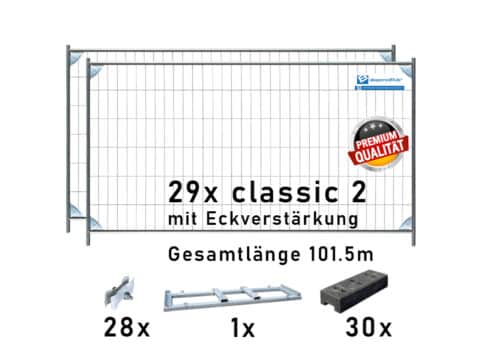 Bauzaun Paket Set 29Stk EV mit Kunststofffüssen