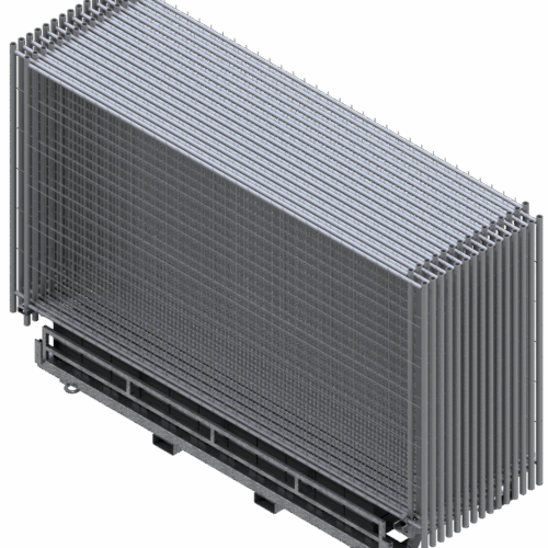 Twin Transportpalette für 30 Bauzäune und 30 Bauzaun Füsse voll bestückt