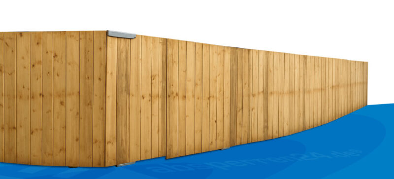 Holzbauzaun aus Massivholzplatten und Metallständer